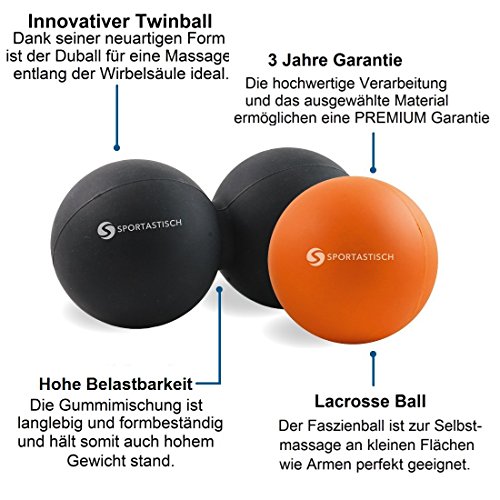 Premium Massageball Set „Deep Relax“ von Sportastisch :: 2 hochwertige Massagebälle im Set: Einzelball und Duoball :: in geprüfter Qualität :: verschiedene Zonen :: mittlerer Härtegrad, ideal für Einsteiger oder Fortgeschrittene :: ideal zur Behandlung schmerzender Faszien :: optimales Training für Rücken, Wirbelsäule, Arm und Schultern: inklusive 3 Jahren Sportastisch Produktgarantie - 3
