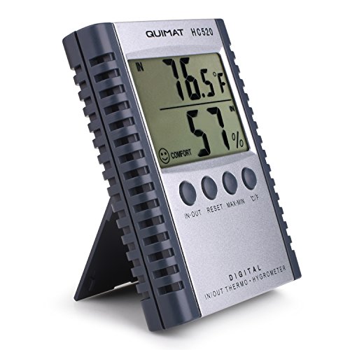 Hygrometer Thermometer, Quimat Feuchtigkeits-Meter Feuchtigkeit Monitor Innen / Außen Temperatur Messgerät Thermostat Sensor Sonde Reinigung Tuch Batterie inklusive (Grau) - 2