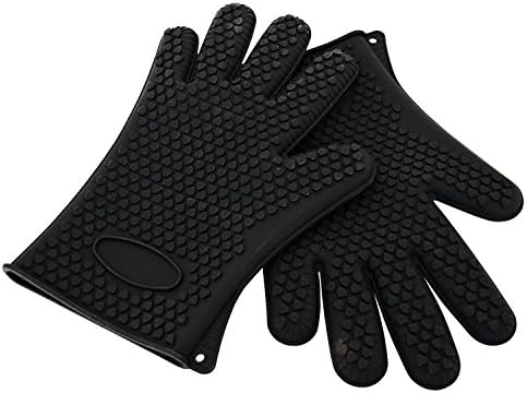 Top Home Solutions 1 Pair of Heat Resistant Silicone Kitchen Oven Glove Cooking Mitt Holder Baking BBQ (Black)