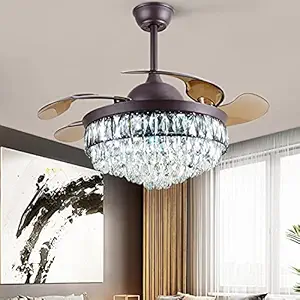 Urbancart Epicasa Crystal Chandelier Ceiling Fan with LED Light and Blades for Living Room, Bedroom, Restaurant (42 Inch- Brown)
