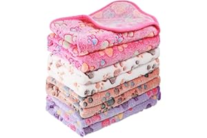 TATUO 4 Mantas de Cachorro Perro Manta de Polar de Estampado de Huellas para Mascota Pequeño Mediano Alfombrilla de Dormir Cálida para Gato Estera de Jaula Suave para Cobayo(M,Blanco, Café, Rosa, Morado)