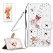 Produktbild Girlyard für iPhone 8 Plus 7 Plus (5.5 Zoll) Diamant Lederhülle, Bling Glitzer DIY Crystal Schutzhülle Luxus Premium PU Flip Case mit Lanyard Strap Standfunktion Kartenfach Magnetverschluss Etui für iPhone 7 Plus/ iPhone 8 Plus Rosa Schmetterling Blumen