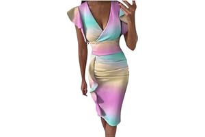 Briskorry V-Ausschnitt Blumen Etuikleider Knielang Business Kleider Damen Sommer Elegante Bustier Festkleider Sexy Rüschensaum Gerafftes Ärmelloses Enges Kleid Partykleid Vintage Dress