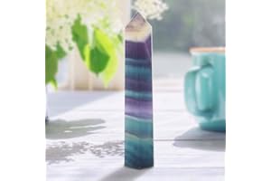 Caredy Pietra Esagonale a Bacchetta di Fluorite, Linee uniche in Cristallo di Fluorite Liscia Regalo Naturale, Quarzo per Famiglie per Amici(70mm-75mm)