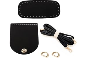Zasvec Taschenboden zum Häkeln Einlegeboden und Riemen zum Häkeln mit Schulterriemen D-Ring Tasche Twist Lock PU Leder Tasche Strickset Schwarz 1 Set