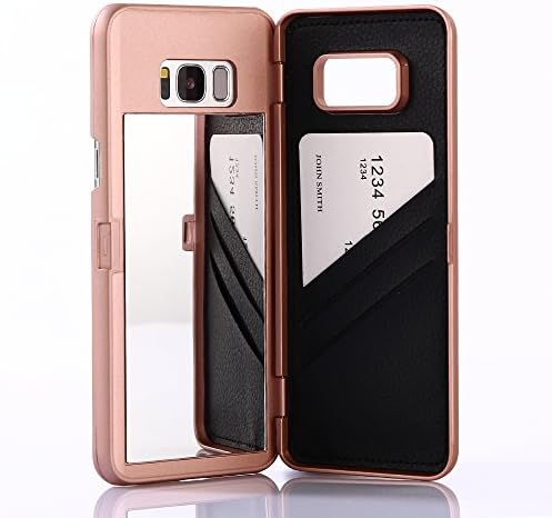 Dassions Galaxy S8 Case, Hidden Back Mirror Wallet Case with Stand Feature and Card Holder for Samsung Galaxy S8 (For Samsung Galaxy S8, Rose Gold)