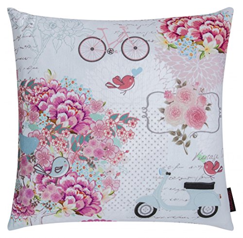 Magma Set Kissenhülle LILLY 50 x 50 cm mit Vintage Rosen Vespa und Vögel Muster und Kissenhülle FINO 40 x 40 cm in Rosa - 2
