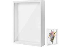 FEADBYT 3D Shadow Box, 21 x 30 cm Wooden Deep Picture Frame, Fill the Photo Frame, 3D Shadow Box Picture Frame, Flower Display Photo Frame, Used for Displaying Flowers, Souvenir Displays, White