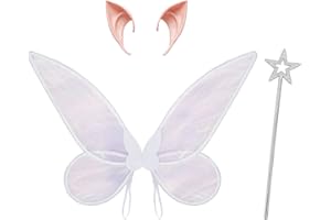 SINSEN Feenflügel Erwachsene Feenflügel Kinder, Fairy Wing Für Mädchen Damen Mit Elfenohren Zauberstab Halloween Karneval Fee Cosplay Kostüm Sich Kostümieren (Weiß Flügel Set)