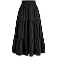 Aahwan Solid Tiered Ruched Elastic Waist Maxi Skirt For Women's & Girl's