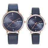 gaddrt Uhren, 2PCS Paare Arbeiten Leder-Band-analoge Quarz-Runde Armbanduhr-Uhren um (Dunkelblau)