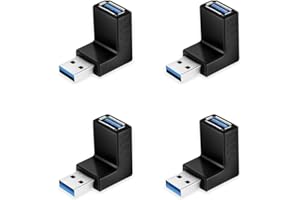 ELUTENG USB Right Angle Adapter 4 Pack Male to Female Connector USB 3.0 Adapter Super Speed up to 5Gbps 90 Degree USB Adapter Cable Extender USB Female Coupler for Laptop/PC/Mobile Phone