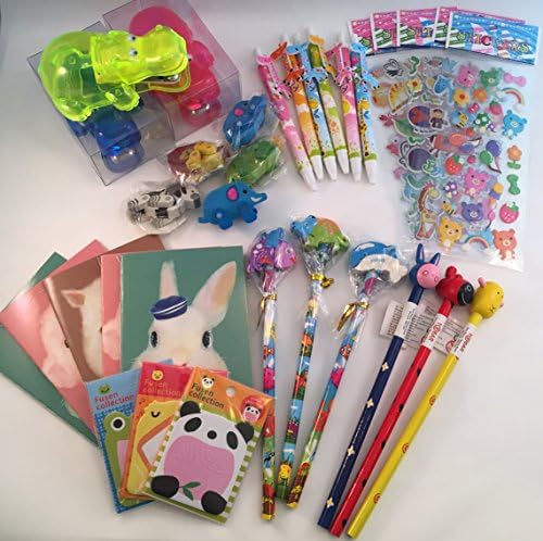 Teacher's Class Rewards Packs, Children's Party Gifts, Party Bag Fillers - mixed packs of erasers, staplers, pencils, stickers, pens, notebooks, sticky notes packs, various pack sizes (Pack of 12 items)
