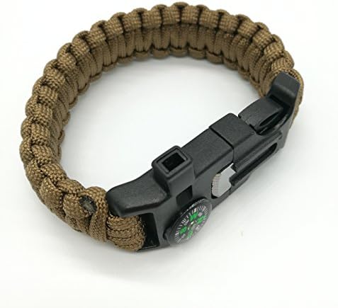 Outdoor EDC Gear survival Bracelet versatile survival kit Parach ute Cord Flint Fire Starter Scraper Compass Whistle Bunld 2 pcs (Brown)