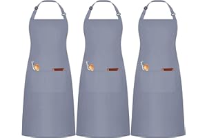 umboom 3 Pezzi Grigio Grembiule, Regolabili Cuoco Grembiule con 3 Tasche per Donna Uomo, Professionale Lavoro Grembiule per Cucina, Barbecue, Ristorante, Bar, Giardino, Pittura (Policotone - Grigio)