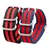 FERZA Home Premium Nylon-Uhrenarmbänder mit Edelstahlschnalle - optionale Farben 2er Pack (Color : Black Red+Dark Blue Red, Size : 18mm)