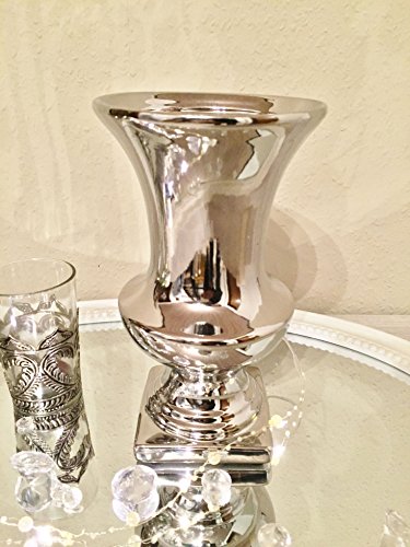 Keramik Vase Blumenvase Trompetenvase Silber Hochglanz Dekovase Vase Shabby Chic - 4