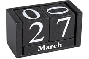 Cikonielf Mini kalendarz drewniany, vintage, drewniane kostki, mały pulpit, miesiąc, data, drewniany blok, wieczny kalendarz, dekoracja domu, biura, (czarny)