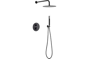 MICE COLLECTION MICE - Zestaw prysznicowy, zestaw termostatyczny do montażu na ścianie - 2-drożny - bateria łazienkowa termostatyczna kolor czarny matowy