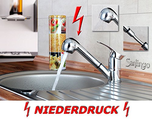 Niederdruck Spültisch Küchen Armatur schönes Design 2 Strahlarten Chrom Sanlingo - 2