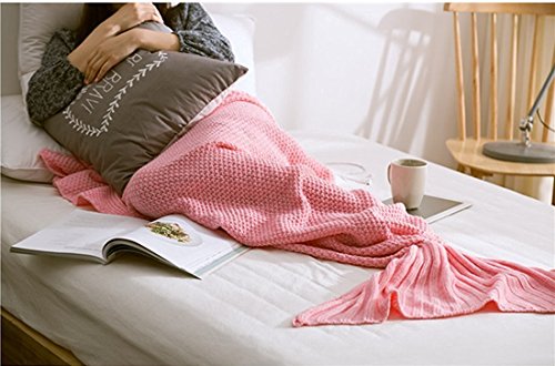 KiKi Monkey Multi-Größe handgemachte gestrickte Mermaid Schwanz-Decken-Sofa Schlafsäcke All Seasons für Erwachsene Kinder (M, PINK) - 3