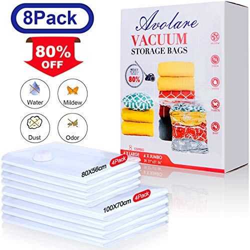 Avolare [8 Piezas] Bolsas de Almacenamiento al Vacío, Bolsas de Vacio Ahorro de Espacio para Guardar Ropa,Ropa de Cama,Edredones,Almohadas,Mantas,Cortinas Hogar Dormitorio Medida 4*XXL, 4*XL