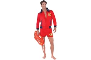 Smiffys Baywatch Lifeguard Costume in Red for Adults, Includes Top and Shorts with Iconic Baywatch Badge, Officially Licensed, Ideal Groups & Couples Costume, & Beach Themed Parties