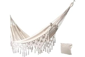 KEREITH Amaca da esterno cotone doppio amaca brasiliana amacas da giardino sospesa Fino a 2 persone/200 kg 200x150cm (Ecru, Amaca Brasiliana Giardino Esterno)