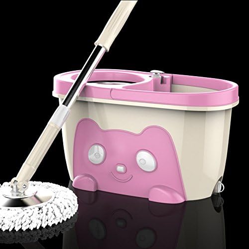 TSXNWJX Freedom to rotate the handle pressure double drive mop bucket free hand wash cartoon barrel stainless steel dehydration basket thick microfiber mop,e