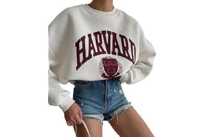 VAGBALENA Mujeres Harvard Letra patrón de impresión Super David Ropa gramo Cuello Redondo Manga Larga Casual Suelta Jersey Camisa Cien Tops Sudadera de Manga Larga