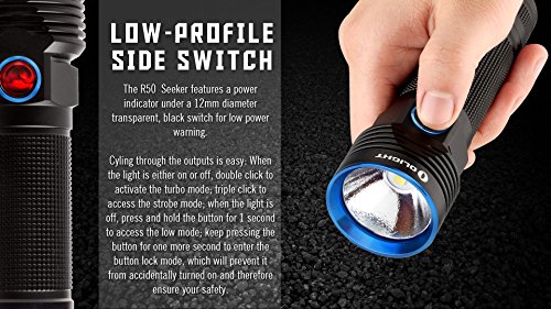 Olight® R50 Seeker Taschenlampe max. 2500 Lumen mit Cree XLamp XHP50 LED und Micro-USB-Ladeanschluss – wiederaufladbar, schwarz - 9