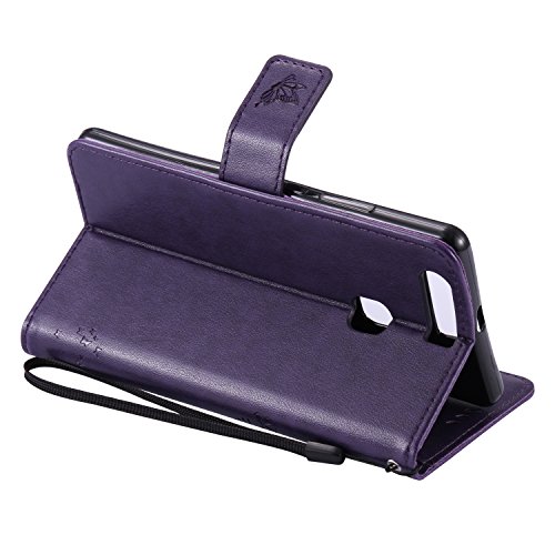 Cozy Hut Mehrfarbige PU Leder Klappe Tasche Schutz Hülle für Huawei P9 Plus in Ölmalerei Stil Colorful Painting Flip Case KunstLedertasche Etui Schutz Hülle Handytasche mit Standfunktion Kartenfächern(Katzen und Baum) – lila - 3