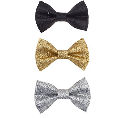 Lux Accessories Black Silver Gold Tone Spray Glitter Multi Bow Clip Pack 3PC
