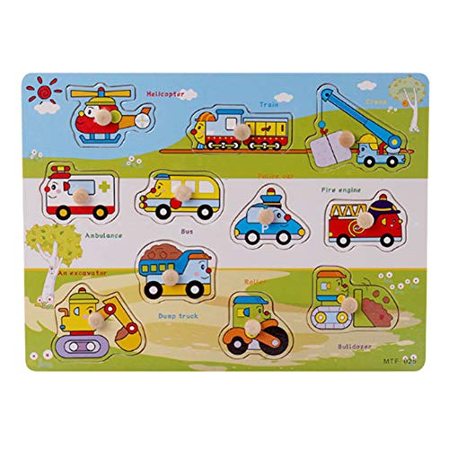 Isuper Puzzle in Legno Peg per Bambini Imparare in età prescolare Sviluppo educativo precoce Puzzle in Legno colorato Peg Jigsaw in Inglese (1pc)