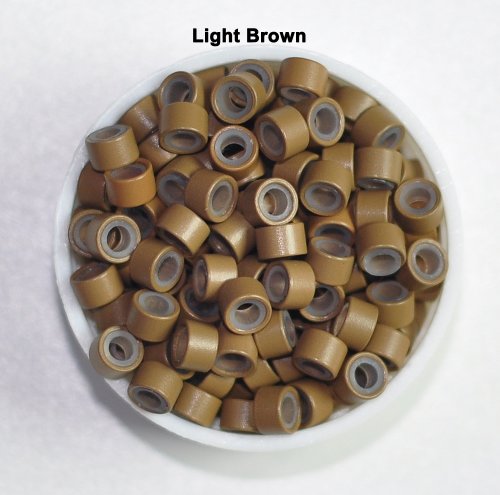 500 pcs 4.5mm or 5mm Silicone Lined Micro Rings Beads For I Tip Hair Extensions or Feather Hair Extensions (4.5mm, Light Brown)