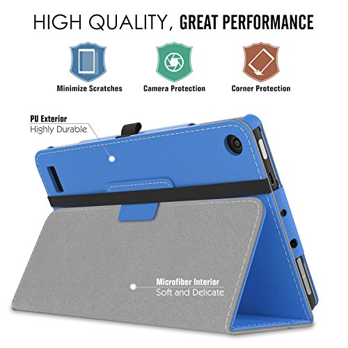 MoKo Hülle für All-New Amazon Fire 7 Tablet (7 Zoll – 7. Generation, 2017 Modell) – Kunstleder Ständer Schutzhülle Smart Cover mit Auto Sleep/Wake up Funktion, Stift-Schleife und Stanfunktion für das neue Fire 7 2017, Blau - 3