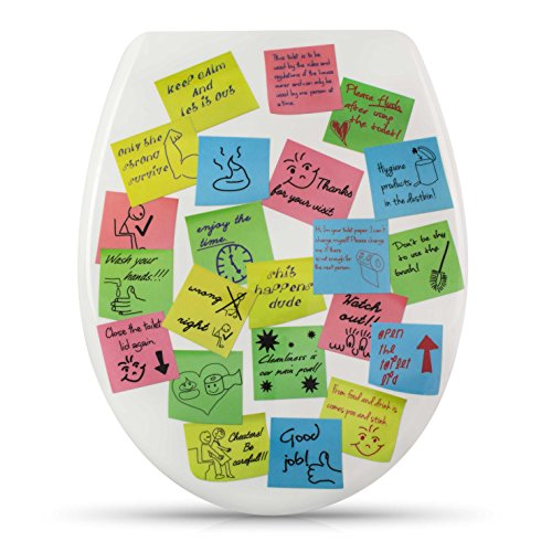 Premium WC Sitz mit Absenkautomatik - "Pinnwand" Design - Toilettendeckel aus Duroplast inkl. Montagesatz - VENKON