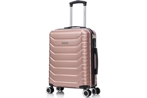 RAYKONG Maleta de Cabina 55x40x20cm Policarbonato (40L) semirígida Trolley pequeño Equipaje de Mano 4 Ruedas giratorios a 360º Cierre numérico (Rosa Dorado)