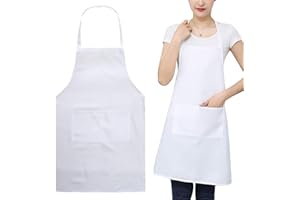 TMRBBESTY Tablier de Chef Unisexe Adulte Imperméable 2 Poches Cuisine Jardinage Restaurant Barbecue Café - Blanc