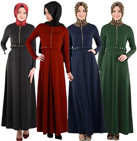 HengChi Women's Long Sleeves Muslim Islamic Abayas Maxi Jilbab Dress Pleated New (Dark Blue, XL)