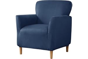 BXFUL Funda de Sillón Elástica, Terciopelo Funda de Sofá 1 Plaza, Fundas Protector de Butaca para Dormitorio Recepción (Azul Marino)