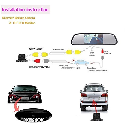 ROGUCI Dax 4.3 Zoll Farbe Rückfahrkamera LCD Nachtsichtgerät Kamera Webcam Auto Rückfahrkamera Kamera + 4.3″ Innenspiegel /Rückspiegel TFT LCD Monitor Fernbedienung & Standfuß Für Auto Rückfahrkamera monitor - 8