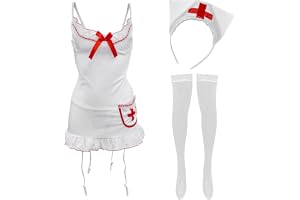 GIVTULIP Dam 4-delad sjuksköterskedräkt sexig dam cosplay sexigt underkläder set för rollspel dam babydoll sjuksköterska lekf