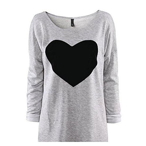 Fashion Womens Tops, Internet Love Heart Printed Long Sleeved Round Neck Blouse T-Shirt