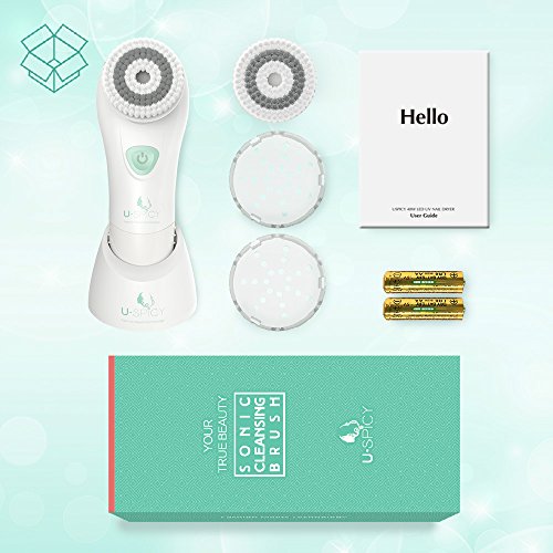 Ultraschall Gesichtsreinigungsbürste USpicy Elektronische Vibrierende Gesichtsbürste für Körper, Peelende Wirkung, Tiefenreinigenden Gesichtspflege mit 2 Bürstenköpfen - 7