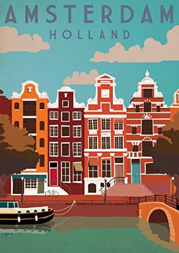 SonicPrint Vintage Travel Holland Amsterdam Print upto A1. Available Framed.