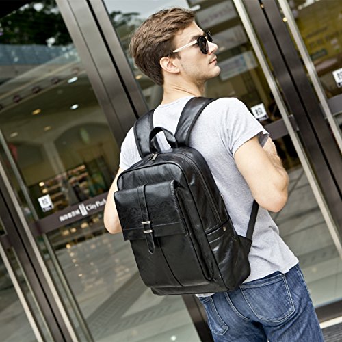 BAOSHA BP-13 PU Leder Laptop Rucksack Notebook Backpack Schulrucksack für bis zu 15.6 zoll Laptop Notebook Computer Arbeit Campus Studenten Outdoor Reisen Wandern Schultertasche Casual Daypack Schwarz - 2