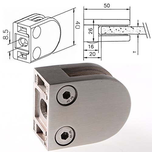 PRIOstahl® GLASHALTER | 4 STÜCK | Edelstahl | 50 X 40 x 26 mm | Glasklemme , Anschluss Flach | Glas 6 mm Geländer Glasklemmhalter - 2