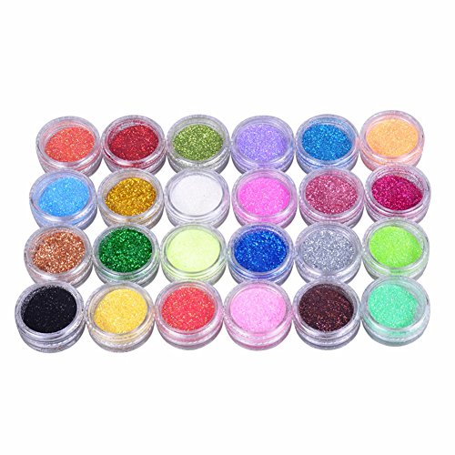 Biutee 24 Colors Nail Glitter Powder Dust 3D Tip Manicure Tools Nail Art Decoration Polish Powder Dust Gem Decoration