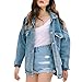 Produktbild Damen Jeans-Jacke, iHee Retro Damen Herbst Oversize Beiläufig Stilvoll Button Down Denim Jean Jacket Mantel Lose Jeansjacke Outwear (L, Blau)